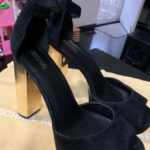 Michael Kors Blue Platform Gold Chunk Heels cute!!